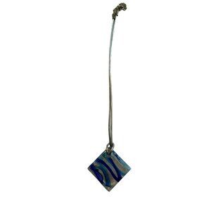 Handcrafted Blue & Clear Fused Glass Pendant With Silver Cord
